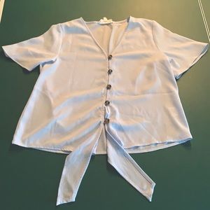 Pink Rose Light blue tie front blouse